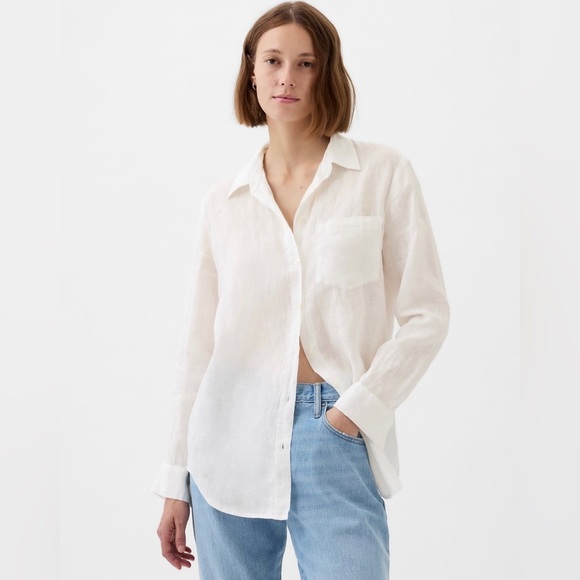 GAP Tops - Gap 100% Linen White Boyfriend Shirt -SIZE XL
